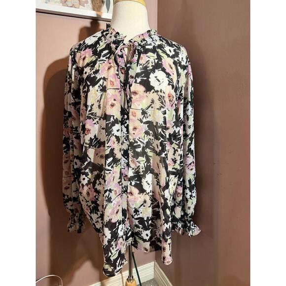 torrid Tops - Torrid Crinkle Chiffon Raglan Tie Front Blouse Womens 3X Black Peasant Flowy